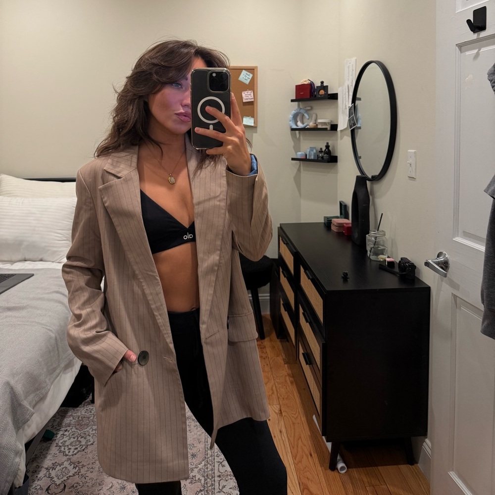 Topshop Chic Tan Striped Blazer